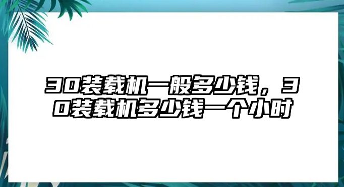 30裝載機(jī)一般多少錢，30裝載機(jī)多少錢一個(gè)小時(shí)