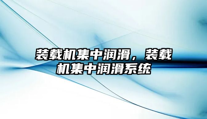 裝載機集中潤滑，裝載機集中潤滑系統(tǒng)