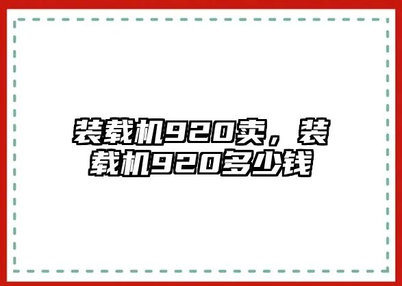 裝載機920賣，裝載機920多少錢