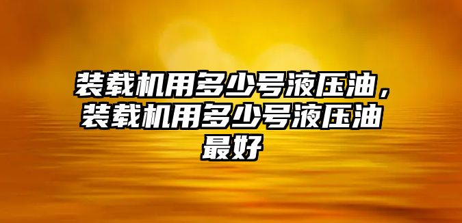 裝載機用多少號液壓油，裝載機用多少號液壓油最好