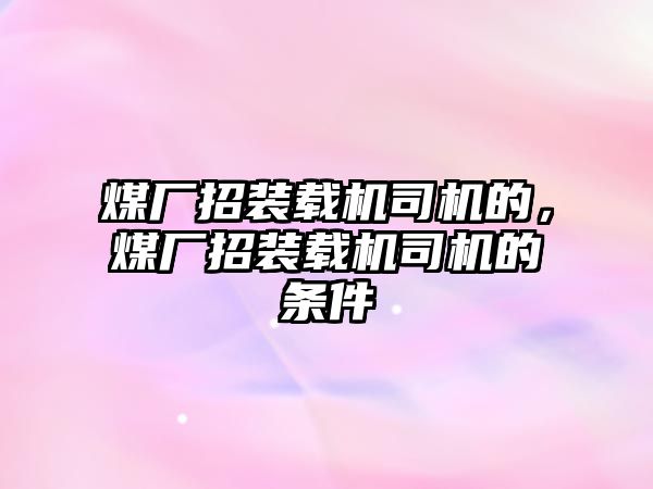 煤廠招裝載機司機的，煤廠招裝載機司機的條件