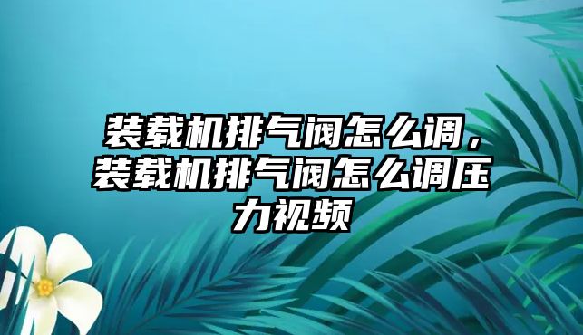 裝載機(jī)排氣閥怎么調(diào)，裝載機(jī)排氣閥怎么調(diào)壓力視頻