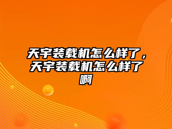 天宇裝載機怎么樣了，天宇裝載機怎么樣了啊