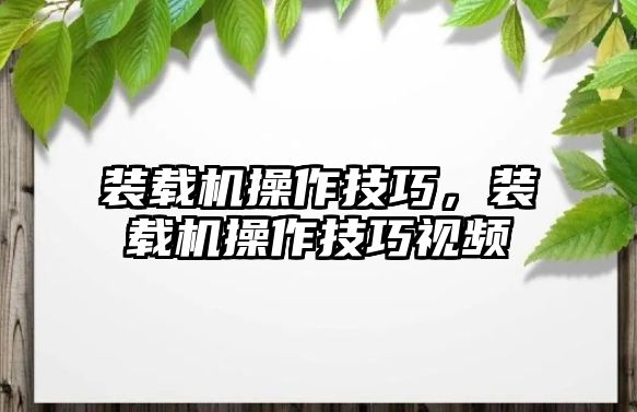 裝載機操作技巧，裝載機操作技巧視頻