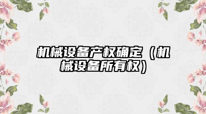 機械設(shè)備產(chǎn)權(quán)確定（機械設(shè)備所有權(quán)）