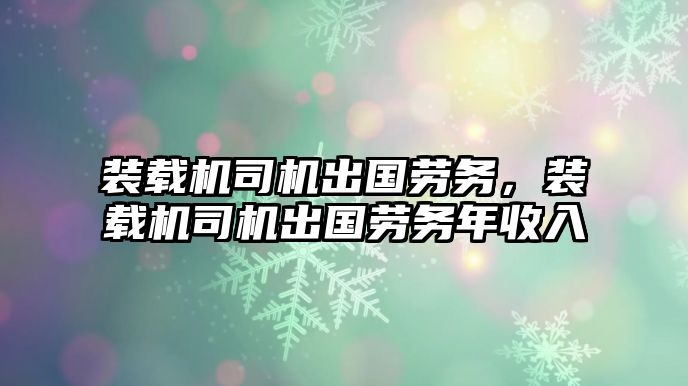 裝載機司機出國勞務(wù)，裝載機司機出國勞務(wù)年收入