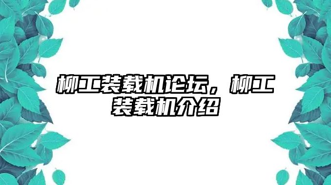 柳工裝載機論壇，柳工裝載機介紹