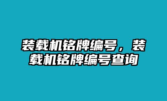 裝載機銘牌編號，裝載機銘牌編號查詢