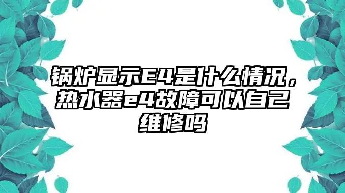 鍋爐顯示E4是什么情況，熱水器e4故障可以自己維修嗎