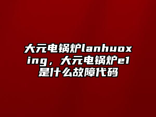 大元電鍋爐lanhuoxing，大元電鍋爐e1是什么故障代碼