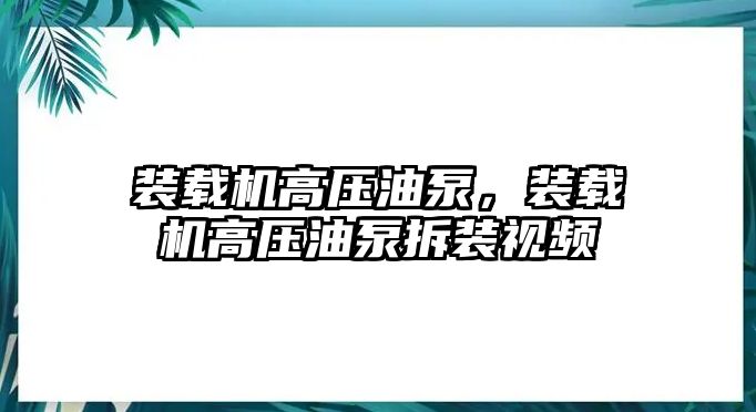 裝載機(jī)高壓油泵，裝載機(jī)高壓油泵拆裝視頻