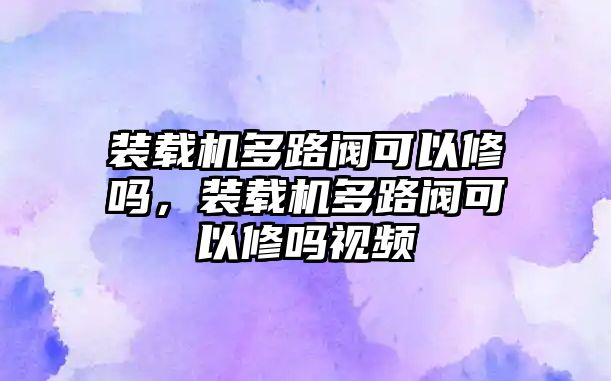 裝載機(jī)多路閥可以修嗎，裝載機(jī)多路閥可以修嗎視頻