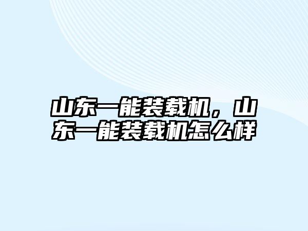 山東一能裝載機，山東一能裝載機怎么樣