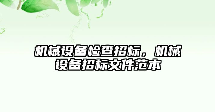 機械設備檢查招標，機械設備招標文件范本