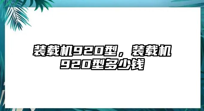 裝載機920型，裝載機920型多少錢