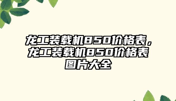 龍工裝載機850價格表，龍工裝載機850價格表圖片大全