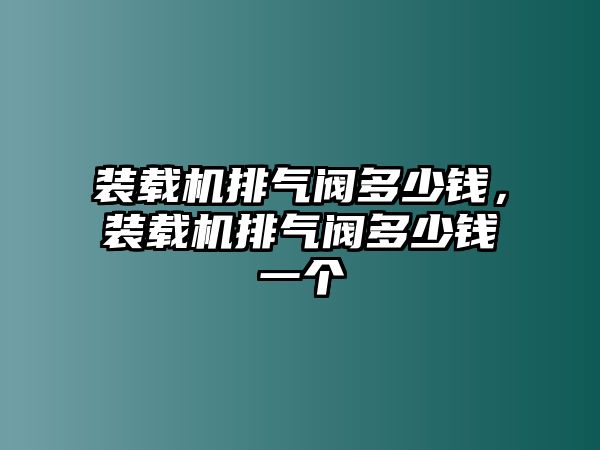 裝載機(jī)排氣閥多少錢(qián)，裝載機(jī)排氣閥多少錢(qián)一個(gè)