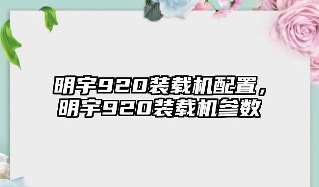 明宇920裝載機(jī)配置，明宇920裝載機(jī)參數(shù)