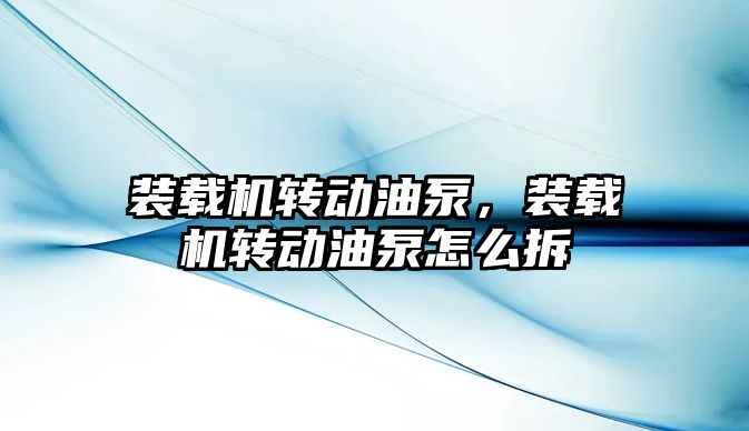 裝載機轉動油泵，裝載機轉動油泵怎么拆