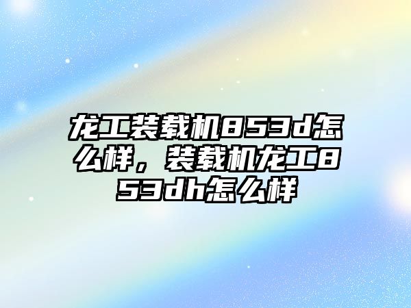 龍工裝載機853d怎么樣，裝載機龍工853dh怎么樣