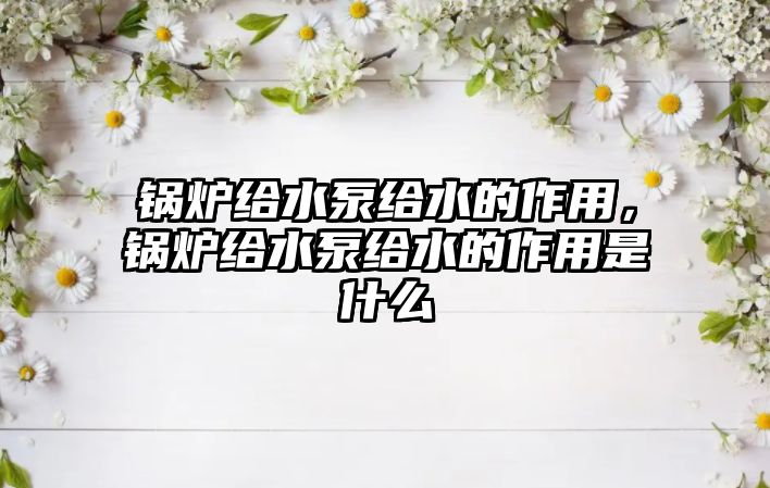 鍋爐給水泵給水的作用，鍋爐給水泵給水的作用是什么