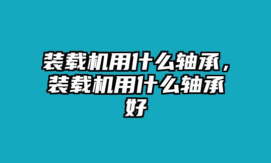 裝載機用什么軸承，裝載機用什么軸承好