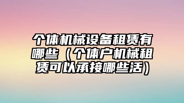 個體機械設(shè)備租賃有哪些（個體戶機械租賃可以承接哪些活）