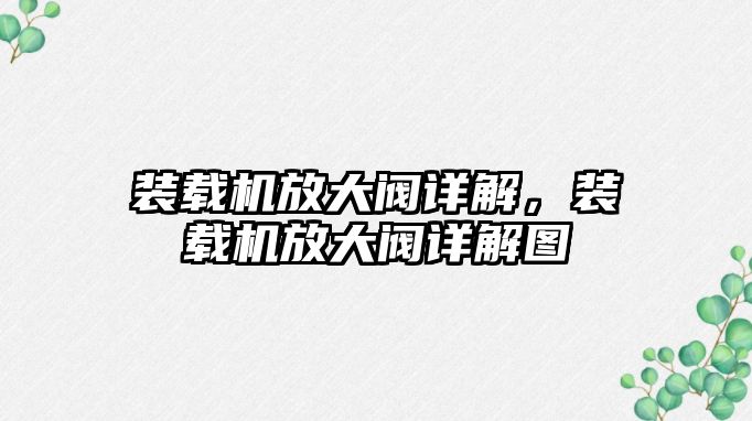 裝載機放大閥詳解，裝載機放大閥詳解圖