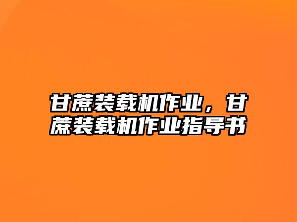 甘蔗裝載機作業(yè)，甘蔗裝載機作業(yè)指導(dǎo)書