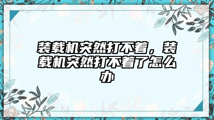 裝載機突然打不著，裝載機突然打不著了怎么辦