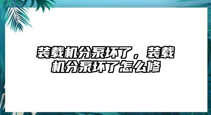 裝載機分泵壞了，裝載機分泵壞了怎么修