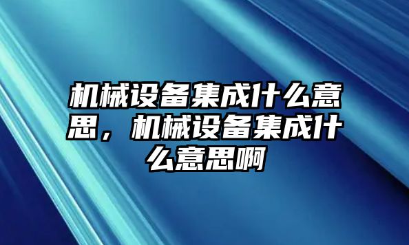 機械設備集成什么意思，機械設備集成什么意思啊