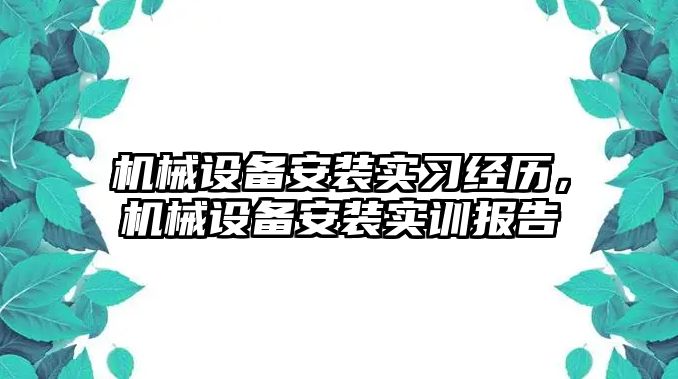 機械設備安裝實習經(jīng)歷，機械設備安裝實訓報告