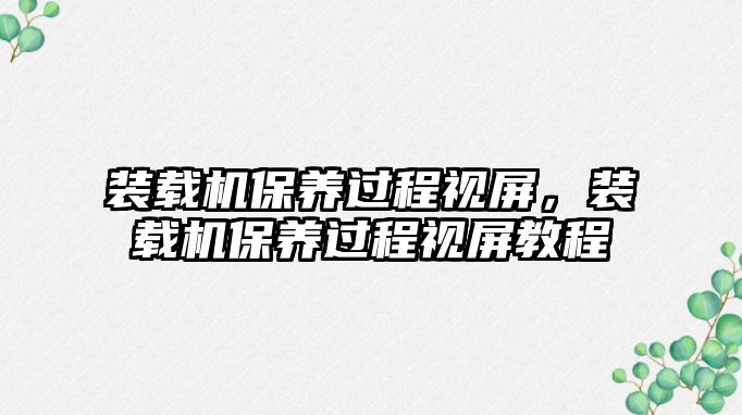 裝載機(jī)保養(yǎng)過程視屏，裝載機(jī)保養(yǎng)過程視屏教程