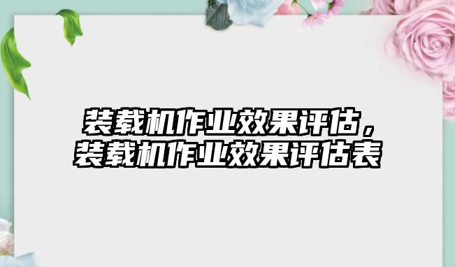 裝載機作業(yè)效果評估，裝載機作業(yè)效果評估表