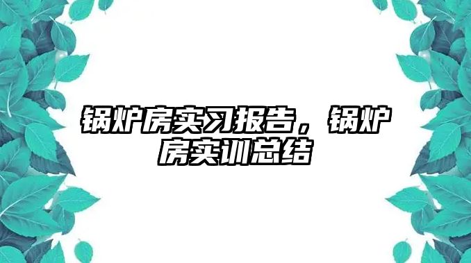 鍋爐房實習報告，鍋爐房實訓總結