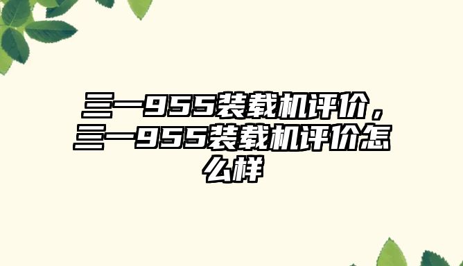 三一955裝載機(jī)評價，三一955裝載機(jī)評價怎么樣