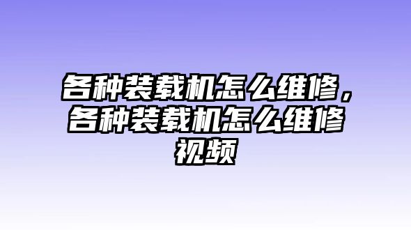 各種裝載機(jī)怎么維修，各種裝載機(jī)怎么維修視頻