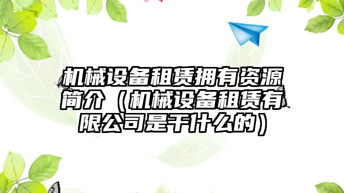 機(jī)械設(shè)備租賃擁有資源簡(jiǎn)介（機(jī)械設(shè)備租賃有限公司是干什么的）