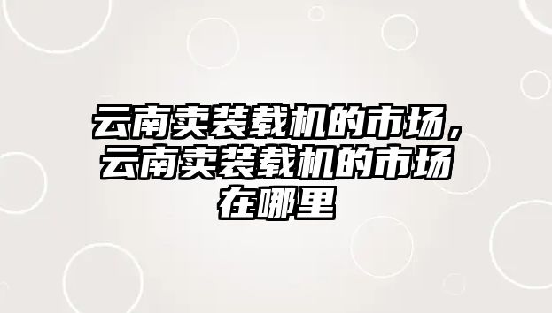 云南賣裝載機的市場，云南賣裝載機的市場在哪里