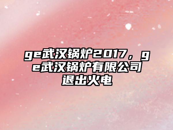 ge武漢鍋爐2017，ge武漢鍋爐有限公司退出火電