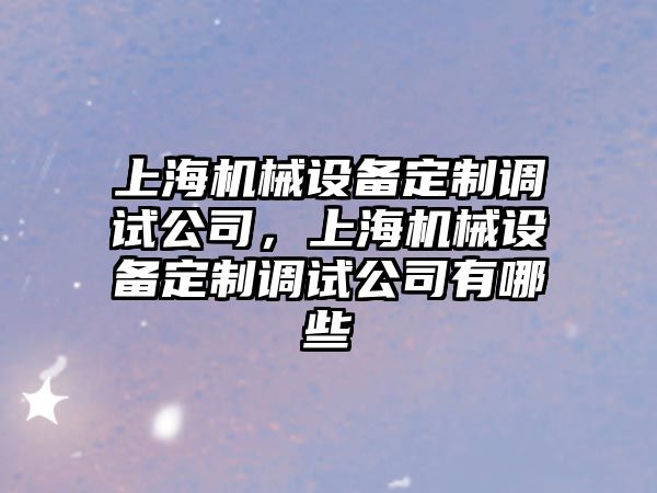 上海機械設備定制調試公司，上海機械設備定制調試公司有哪些