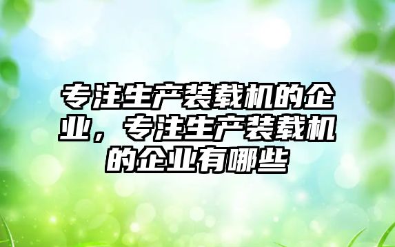 專注生產(chǎn)裝載機的企業(yè)，專注生產(chǎn)裝載機的企業(yè)有哪些