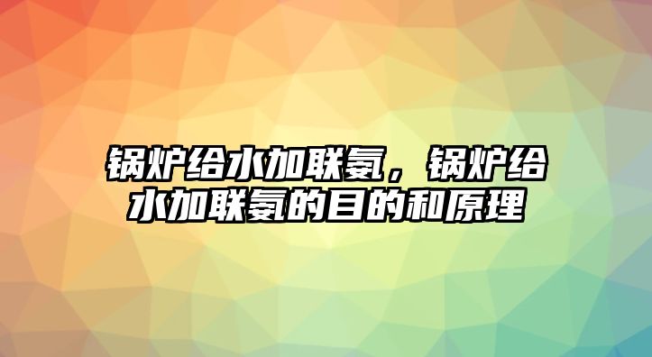 鍋爐給水加聯(lián)氨，鍋爐給水加聯(lián)氨的目的和原理