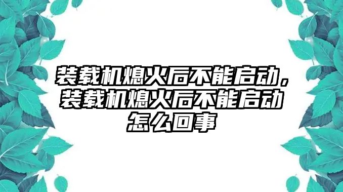 裝載機熄火后不能啟動，裝載機熄火后不能啟動怎么回事