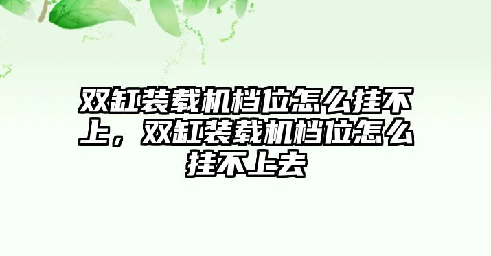 雙缸裝載機(jī)檔位怎么掛不上，雙缸裝載機(jī)檔位怎么掛不上去