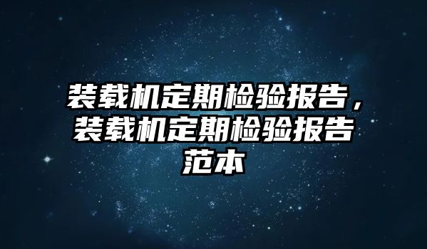 裝載機定期檢驗報告，裝載機定期檢驗報告范本