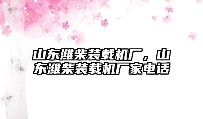 山東濰柴裝載機廠，山東濰柴裝載機廠家電話