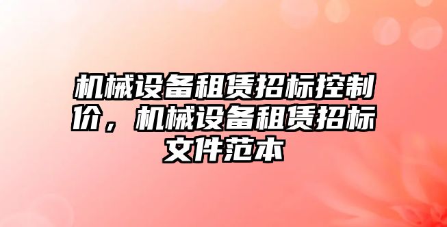 機械設備租賃招標控制價，機械設備租賃招標文件范本