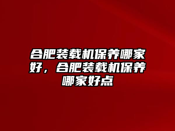 合肥裝載機保養(yǎng)哪家好，合肥裝載機保養(yǎng)哪家好點